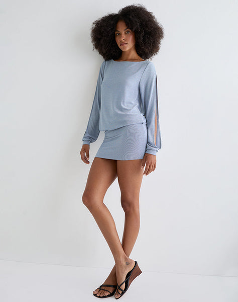 Image of Carola Cut Out Arms Mini Dress in Shimmer Blue