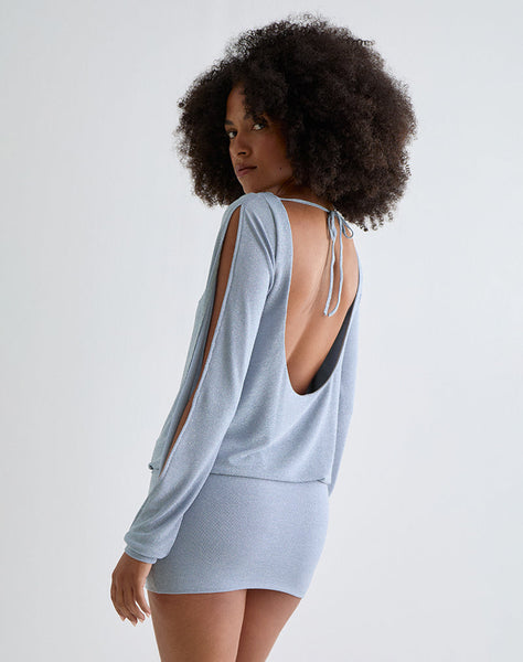 Image of Carola Cut Out Arms Mini Dress in Shimmer Blue