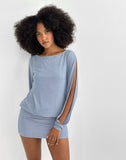 Image of Carola Cut Out Arms Mini Dress in Shimmer Blue