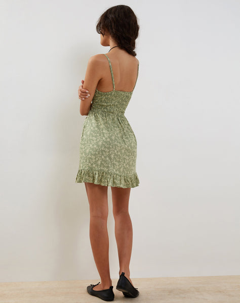 Image of Carole Mini Dress in Ditsy Floral Green