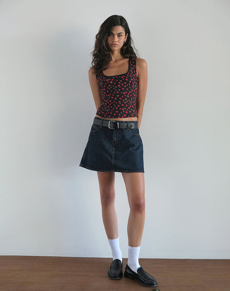 Image of Carys Vest Top in Strawberry Polka Black