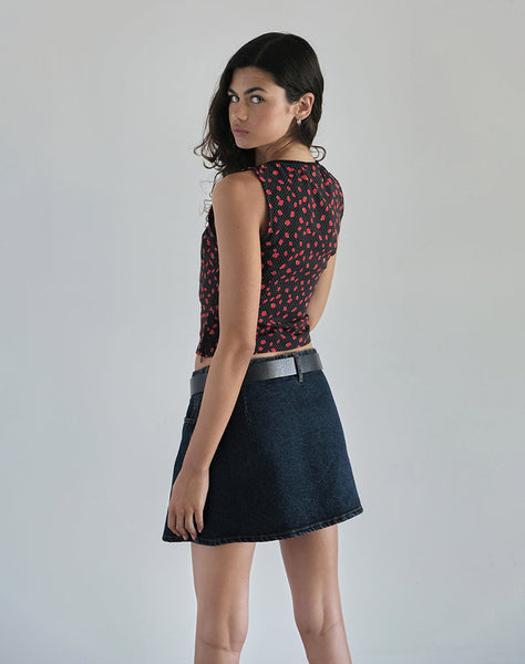 Image of Carys Vest Top in Strawberry Polka Black