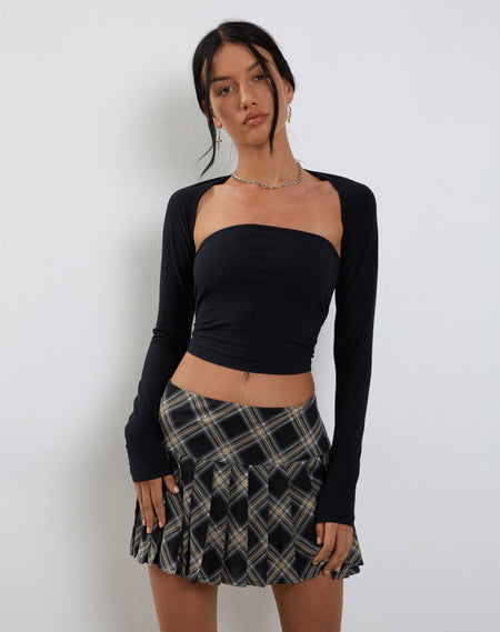 Friska Mini Skirt in Blue Grey Check Mesh