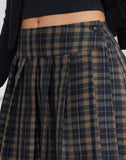 Image of Catelyn Pleated Midi Skirt in Navy Mustard Check