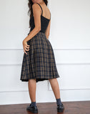 Image of Catelyn Pleated Midi Skirt in Navy Mustard Check