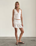 Image of Cathyna Crochet Shirred Mini Skirt in Poplin White