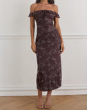 Image of Catrin Midi Dress in Doodle Flower Flock Brown