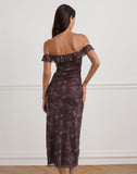 Image of Catrin Midi Dress in Doodle Flower Flock Brown