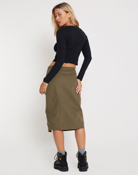 image of Catriona Midi Skirt in Military Khaki