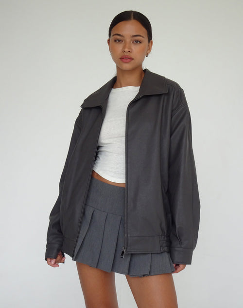 Image of Cavita PU Jacket in Grey with Black Top Stitch