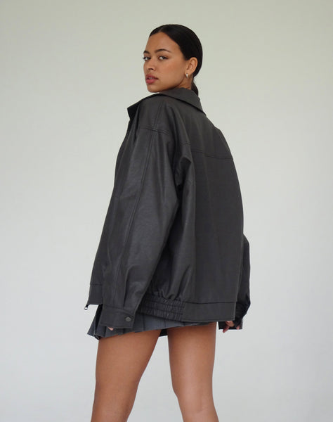 Image of Cavita PU Jacket in Grey with Black Top Stitch