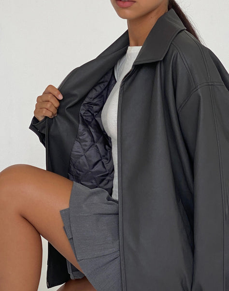 Image of Cavita PU Jacket in Grey with Black Top Stitch