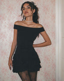 image of Aella Bardot Ruffle Dress in Black