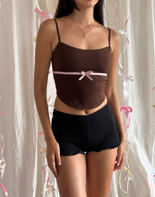 Image of Ceisya Corset Top in Bitter Chocolate with Pink Bow