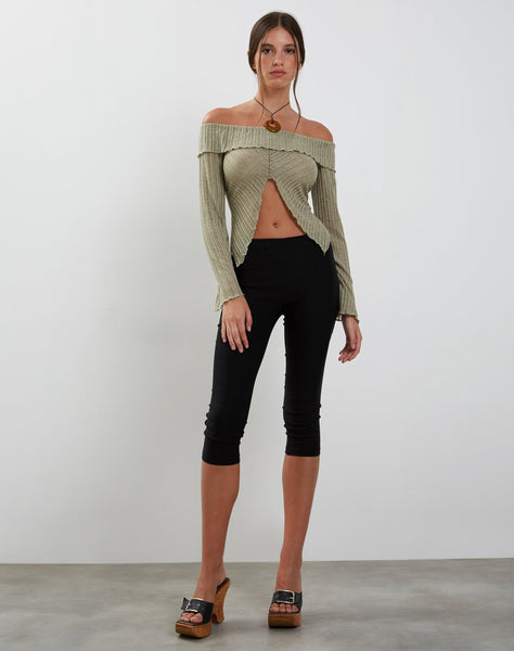 Image of Celeste Long Sleeve Bardot Knitted Top in Sage