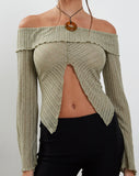 Image of Celeste Long Sleeve Bardot Knitted Top in Sage