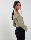 Image of Celeste Long Sleeve Bardot Knitted Top in Sage