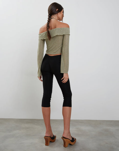 Image of Celeste Long Sleeve Bardot Knitted Top in Sage