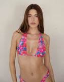 Image of Cerry Bikini Top in Blurred Flower Blue and Pink