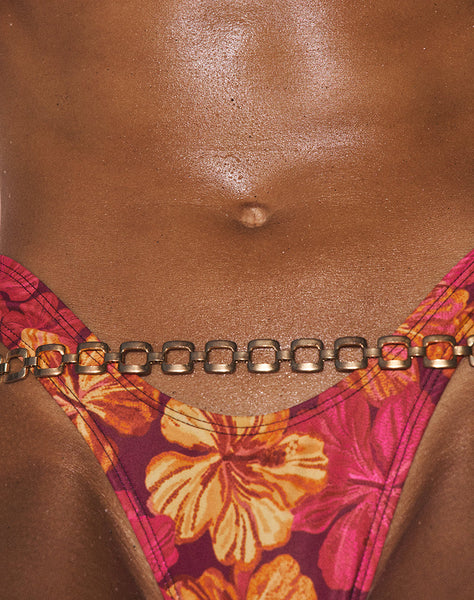 Image of Farida Bikini Bottom in Sketchy Hibiscus Burgundy