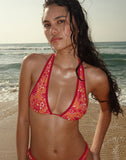 Image of Cerry Bikini Top in Floral Fun Orange with Contrast Binding