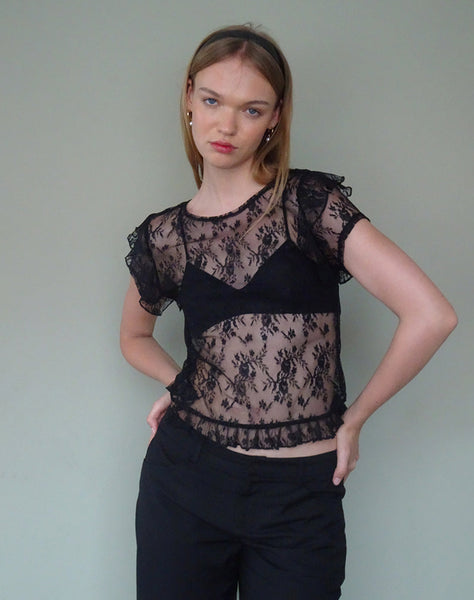 Image of Champel Top in Wild Rose Lace Black