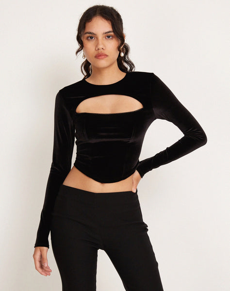 Image of Chanmi Long Sleeve Top in Black Velvet