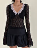 Image of Chantal Lace Top in Black with Pink Trim