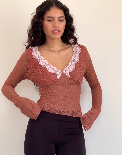 Image of Chantal Long Sleeve Lace Top in Withered Rose