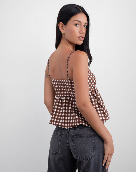 Image of Charlita Frill Cami Top in Tonal Gingham Brown