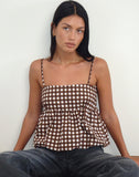 Image of Charlita Frill Cami Top in Tonal Gingham Brown