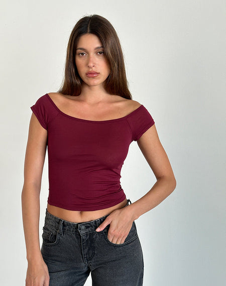 Kayve Tie Front Top in Burgundy