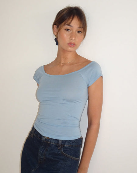 Mohala Top in Bubble Knit Light Blue