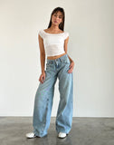 Image of Roomy Extra Wide Low Rise Jeans in Washed Blue Green