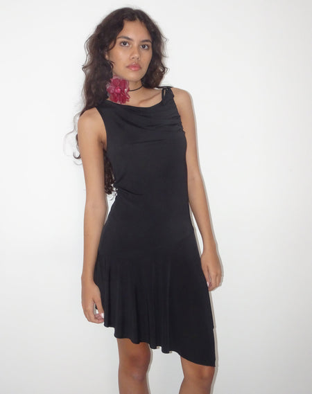 Renata Asymmetrical Mini Dress in Black Mesh