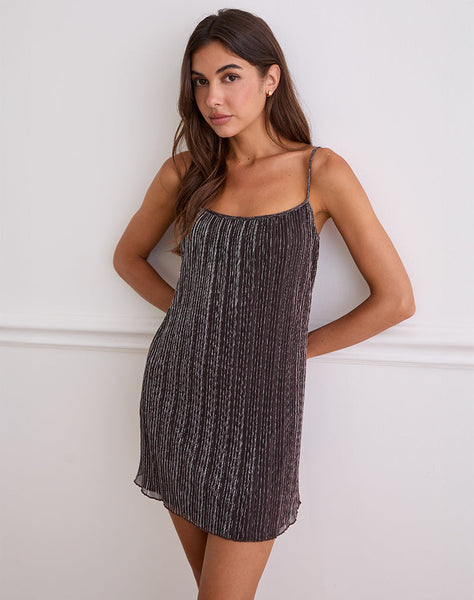 Image of Cheria Mini Dress in Shimmer Plisse Brown
