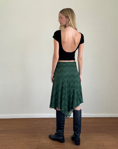 Image of Cinta Midi Skirt in Sage Canina Rose Lace