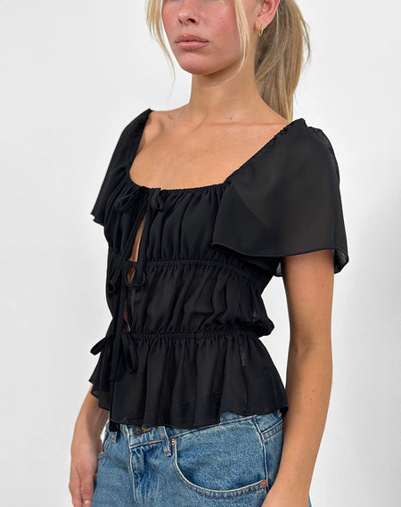 Anneli Frill Hem Top in Black