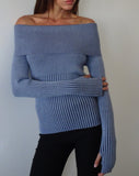 Image of Circe Knitted Bardot Jumper in Two Tone Blue