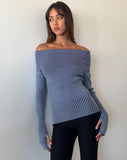 Image of Circe Knitted Bardot Jumper in Two Tone Blue