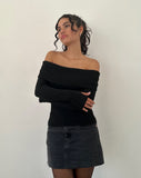 Image of Circe Off-Shoulder Long Sleeve Knit Top in Black