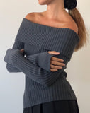 Image of Circe Knitted Bardot Jumper in Dark Charcoal