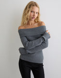 Image of Circe Knitted Bardot Jumper in Grey
