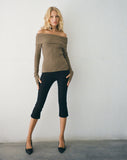 Image of Circe Off-Shoulder Long Sleeve Knit Top in Yarn Brown