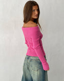 Image of Circe Off-Shoulder Long Sleeve Knit Top in Hot Pink