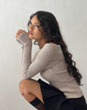 Image of Circe Off-Shoulder Long Sleeve Knit Top in Natural