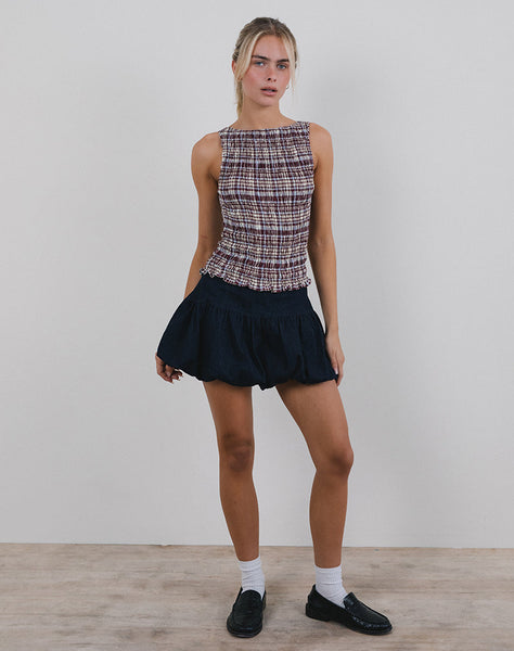 Image of Ciripa Shirred Sleeveless Top in Multi Check Brown