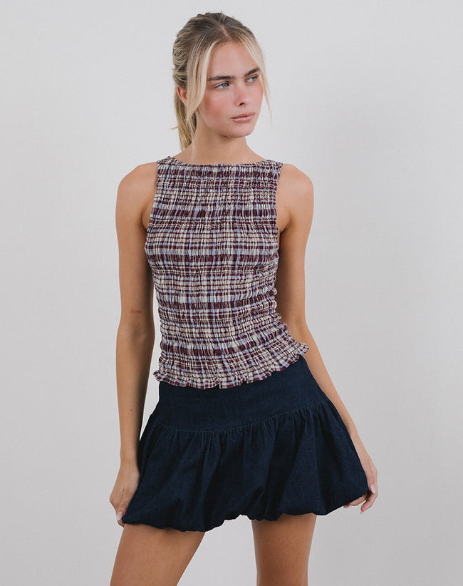 Image of Ciripa Shirred Sleeveless Top in Multi Check Brown