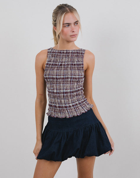 Image of Ciripa Shirred Sleeveless Top in Multi Check Brown