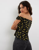 Image of Citra Bardot Frill Top in Buttercup Black Yellow